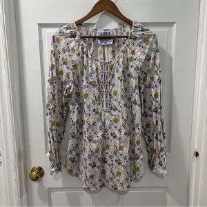 Robert Graham Women’s Floral Beaded Blouse Size Large Long Sleeve Cotton/Silk
